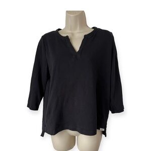 Orvis Women's Small Black V Neck 3/4 Sleeve High Low‎ Hem Pima Cotton Sweater